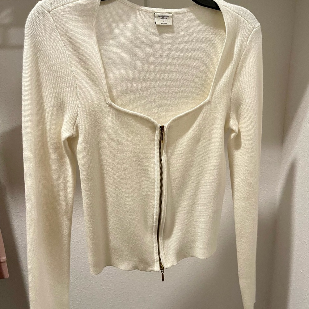 Abercrombie & Fitch Cream Zip-Up Cardigan